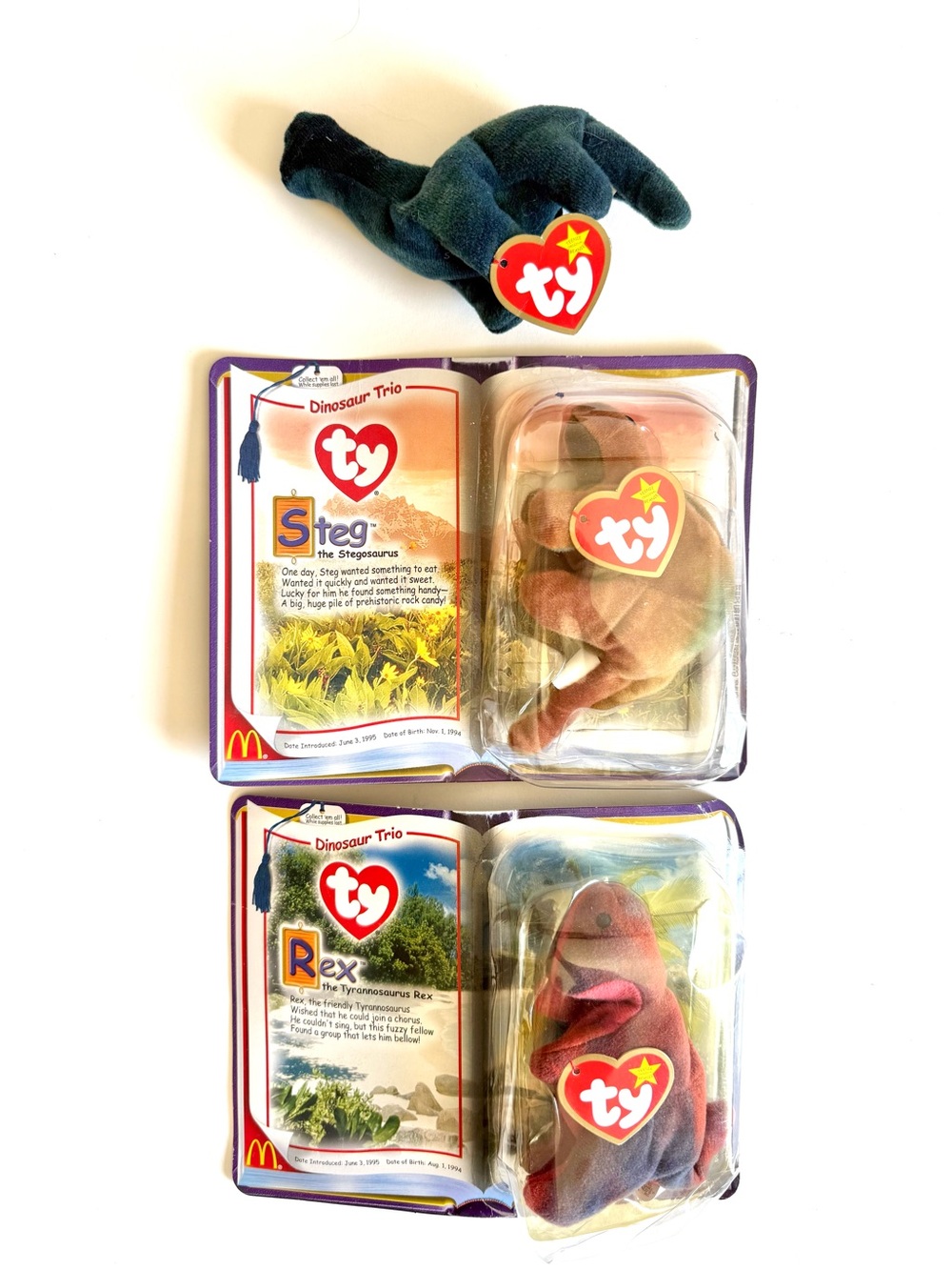 McDonald’s Ty Teenie Beanie Babies 2000 Dinosaur Trio Set Complete Vintage Y2K